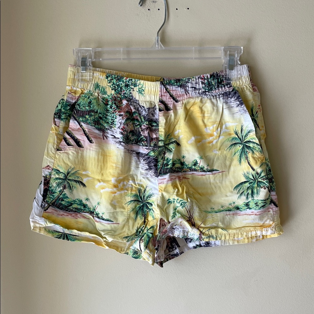 Tropical Print Yellow Shorts